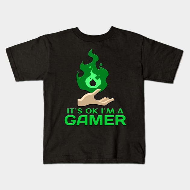 Its Ok Im A Gamer Green Kids T-Shirt by Shawnsonart